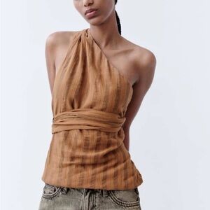 Zara One Shoulder Blogger’s Fav Striped Beaded Boho Top